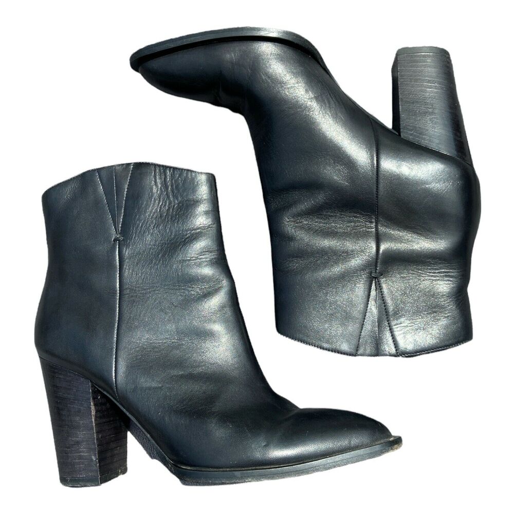 VINCE‎ Erving Leather Ankle Boots in Black Size 8.5 Block Heel